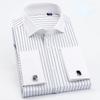 Men French Cufflinks Shirt High Quality Hidden Button Men's Long Sleeve Casual Slim Fit Cuff Dress Shirts (Cufflinks Included)