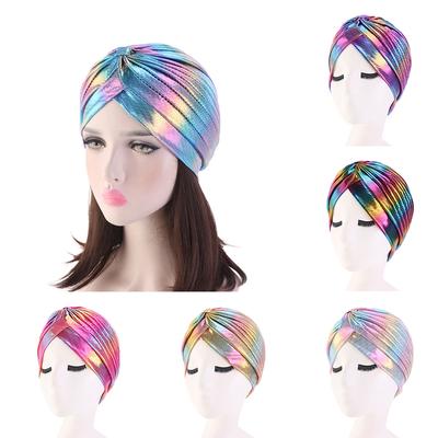 New Colorful Women Muslim Hijab Inner Hijab Caps Laser Silky  Cross Turban Headband Headwrap Women Muslim Hijab Scarf Headscarf