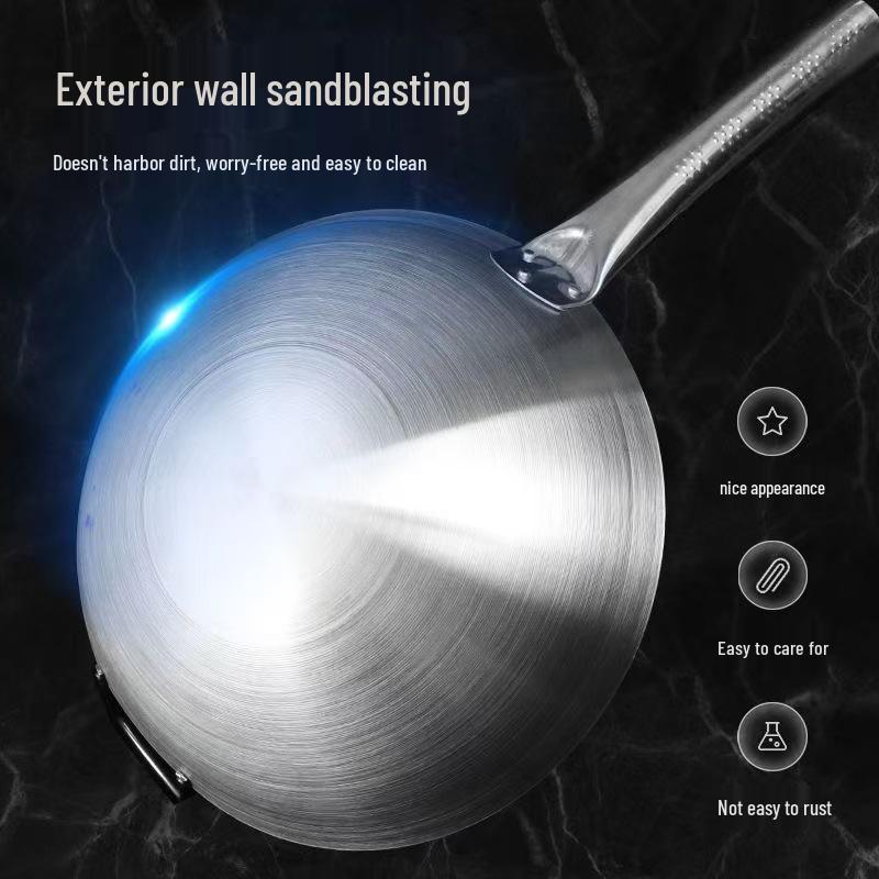 Pogrubiony Wok ze Stali Nierdzewnej Odporny na Rdzę, Niepowlekany, Komercyjny, Okrągłe Dno