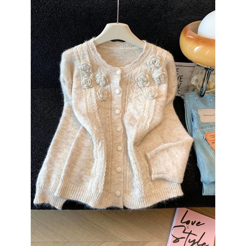 Women's 3D Flower Knit Cardigan - Soft, Versatile, Hollow Out Sweater for Autumn/Winter 2026