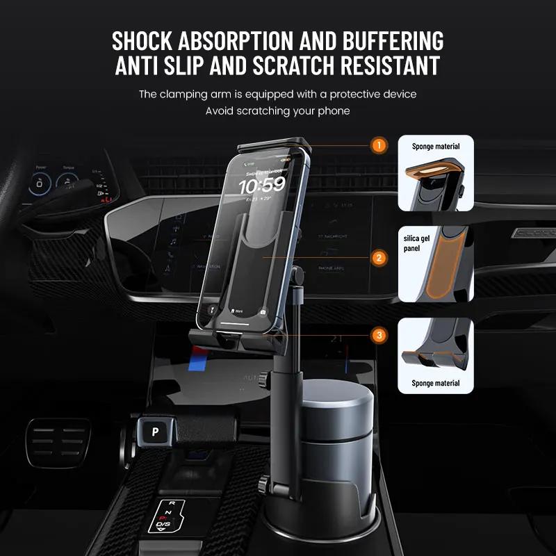 360 Rotation Car Cup Holder Tablet Expander with Cell Phone Mount - Auto Interior Accessory for Smartphones
