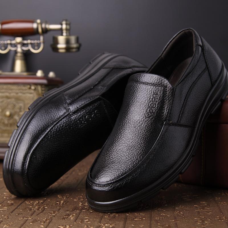Spring men's casual shoes leather soft sole non-slip middle-aged and elderly shoes breathable leather shoes dad shoes first layer cowhide single shoes