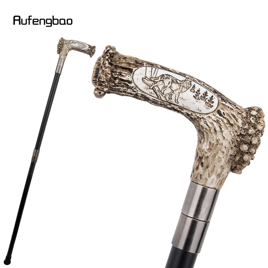 Silver Resin Wolf Tree Root Head Walking Cane Fashion Decorative Steel Stick Gentleman Elegant Cosplay Cane Knob Crosier 94cm