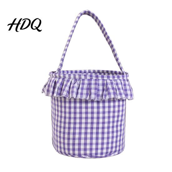 Versatile Household Storage Halloween Basket Plaid Ruffle Trick or Treat Candy Bucket with Handle Celebration