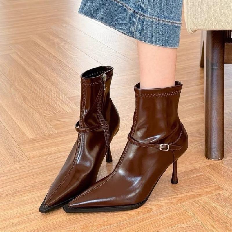 Fashion New Popular Luxury Spring Autumn Women Ankle Boots Fashion Ladies Pointed Toe Short Booties Elegant Thin High Heel Women's Boots