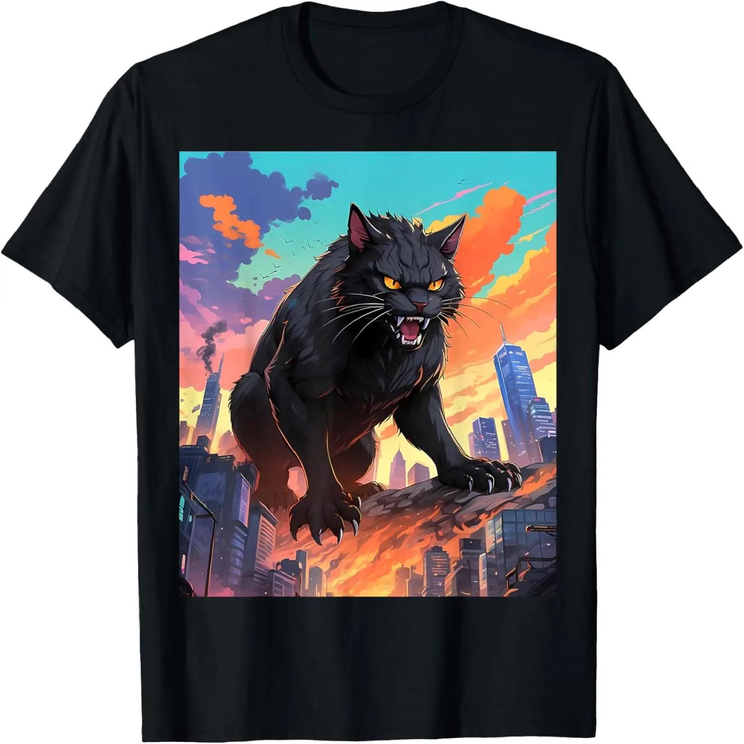 Catzilla Monster Movie Parody Cute Anime Cat Graphic Funny T-Shirt XXXXXL разноцветный