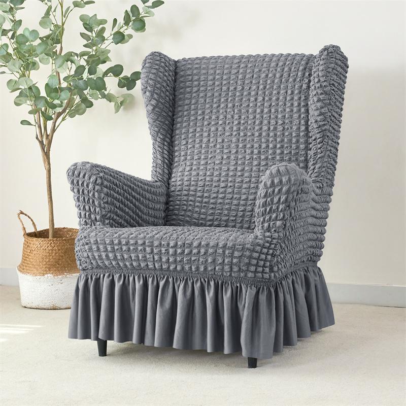 1PC Elastic Soild Color Wing Chair Covers Stretch Seersucker Armchair Cover Single Relax Wingback Sofa Cover Furniture Protector