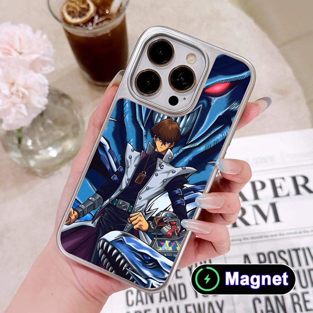 Yugioh Seto Kaiba Phone Case for iPhone 17 16 15 14 13 12 11 Air Pro Max Plus Electroplated Silver Magsafe Cover