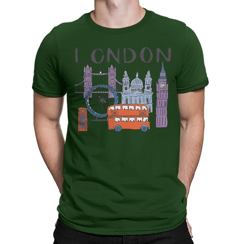London Landmarks TShirt Famous British Icons Souvenir Cartoon Bus Tower T4901