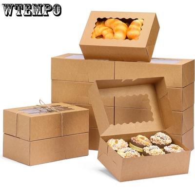 15pcs Gift Boxes with Window Cookie Boxes with Clear Window Brown Bakery Boxes Pastry Containers Folden Gift Wrap Box Kraft Paper Party Favor Boxes