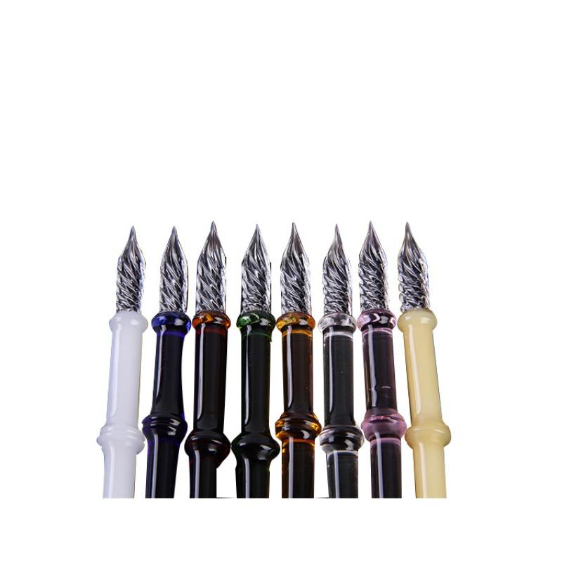 Bamboo Glass Dip Pen with Artistic Colored Ink Calligraphy Crystal Signature Pen for Drawing Writing Office School Supplies