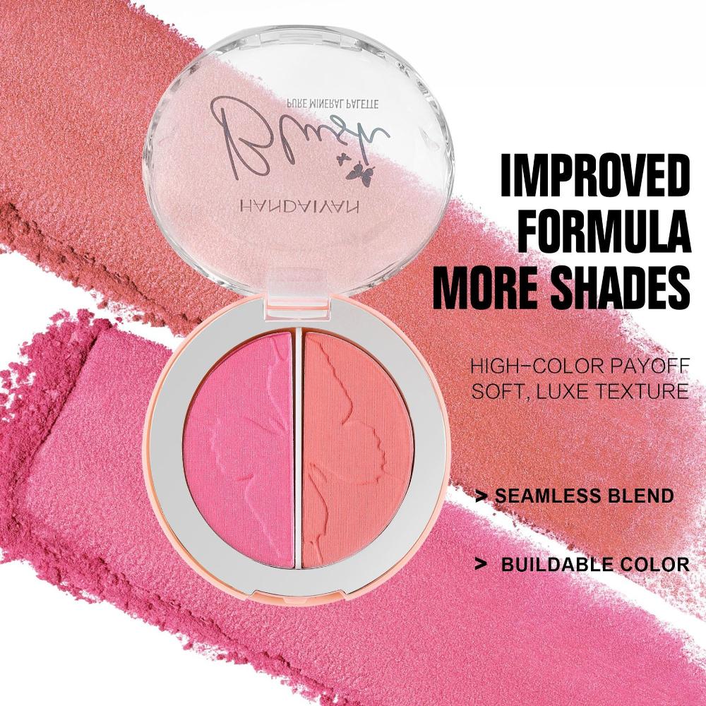 5pcs Dual-Color Blush Palette Set, Pure Mineral Powder Duo Blusher, Natural Matte and Shimmer Face Makeup, Long-Lasting Cheek Blush Compact for Women