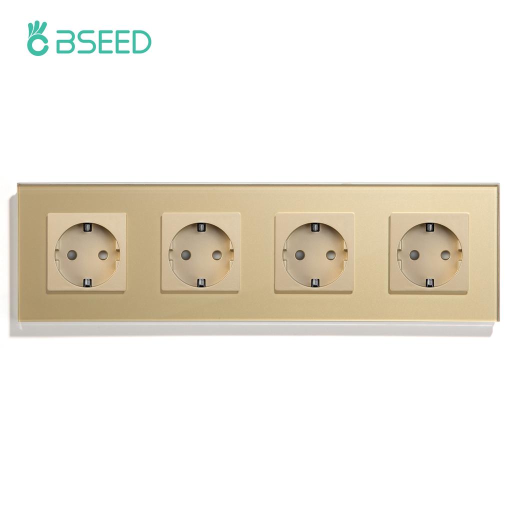 BSEED Single EU Socket Double Power Outlets Triple Electric Sockets Crystal Glass Wall Sockets White Black Gold Gray 16A