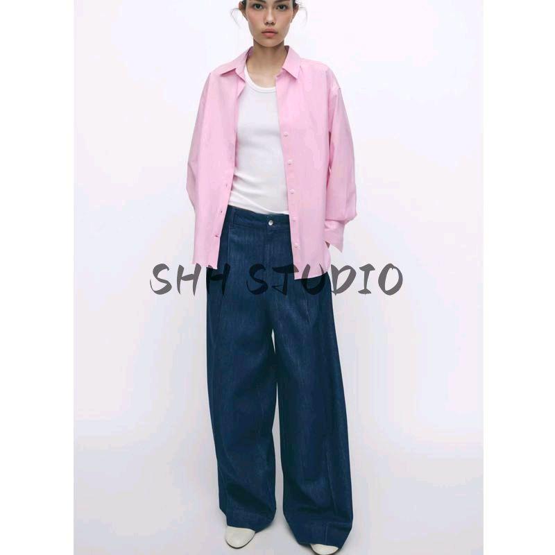 Spring New Women Clothes Western Style Stripe Oxford Long Sleeve Lapel Simple Loose Shirts 8741049