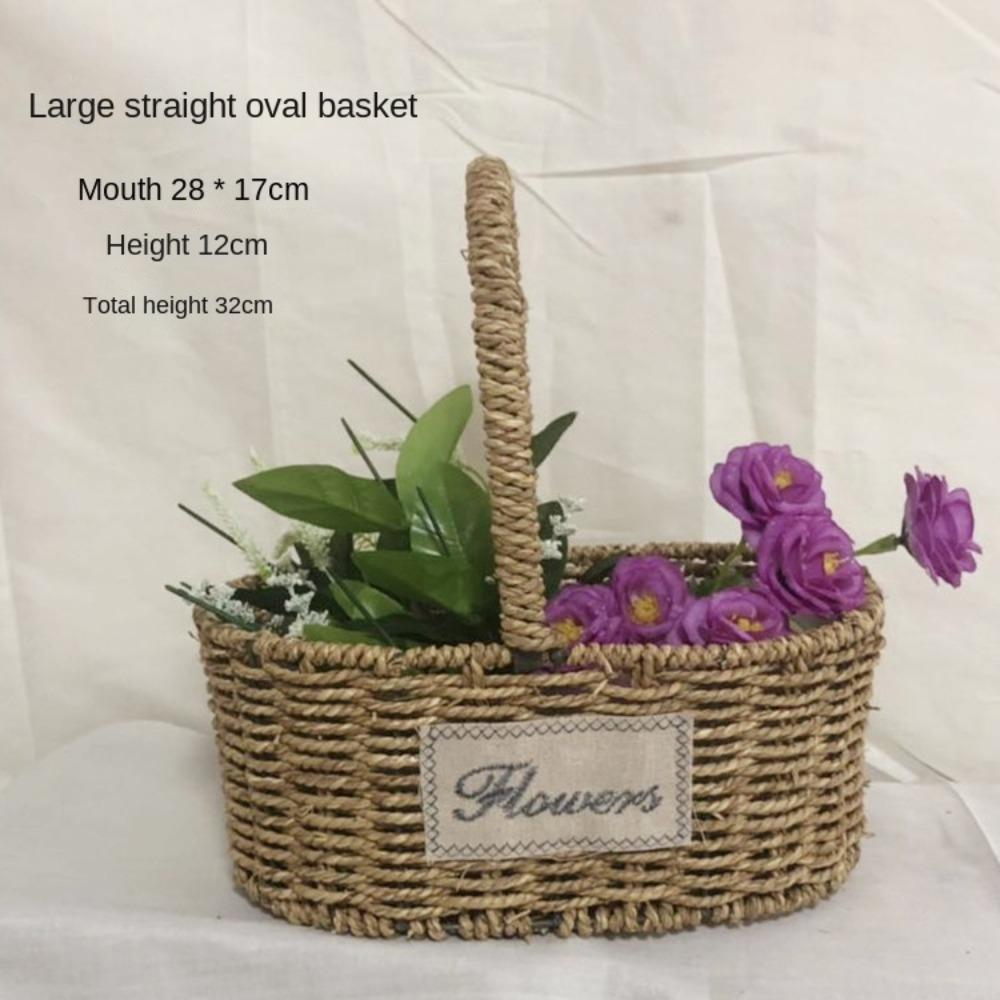 Easy To Carry Retro Handheld Flower Basket Straw Weave Flower Basket High Quality Home Decoration