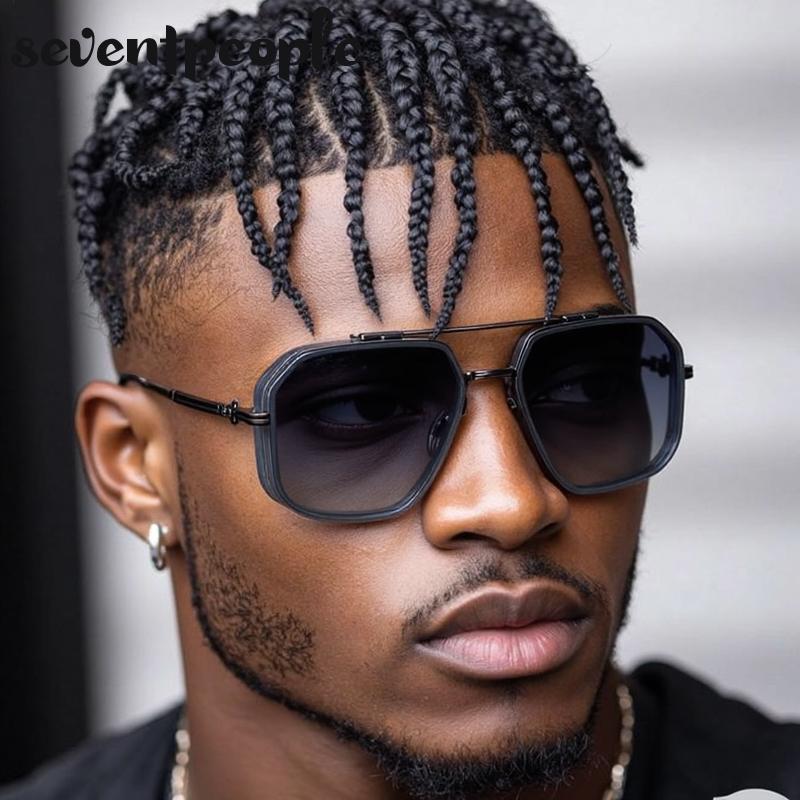 Oversized Square Steampunk Sunglasses Men  Luxury Brand Vintage Metal Frame Double Beam Sun Glasses For Male Driving Shades