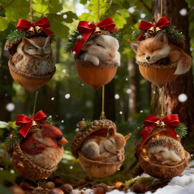 2D Forest Animal Acorn Ornaments Cozy Pine Cone Animal Christmas Ornaments Woodland