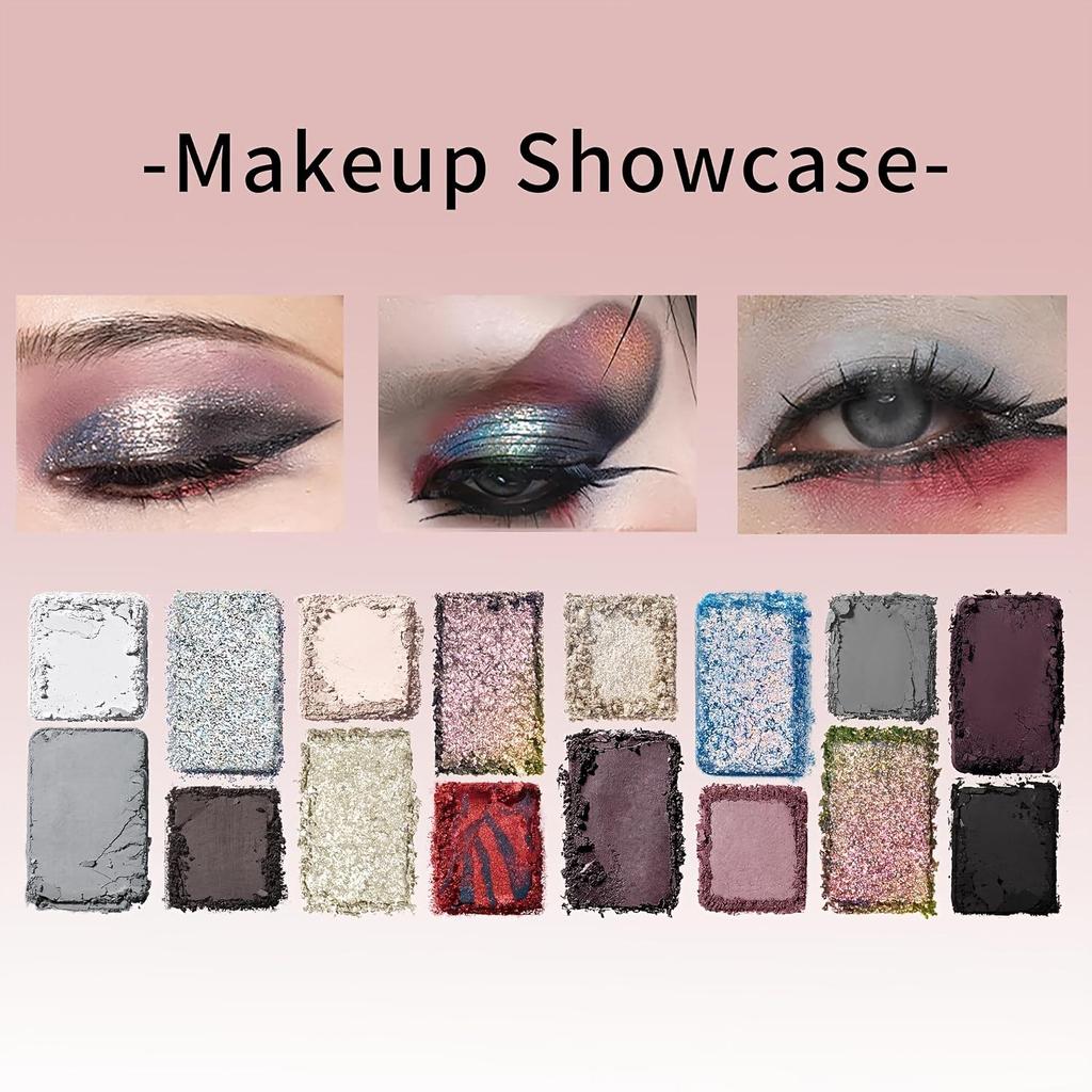 Paleta de Sombras de Ojos de 16 colores estilo gótico, Polvo Compacto Bicolor, Fórmula Altamente Pigmentada, Set de Maquillaje de Color Profundo de Larga Duración