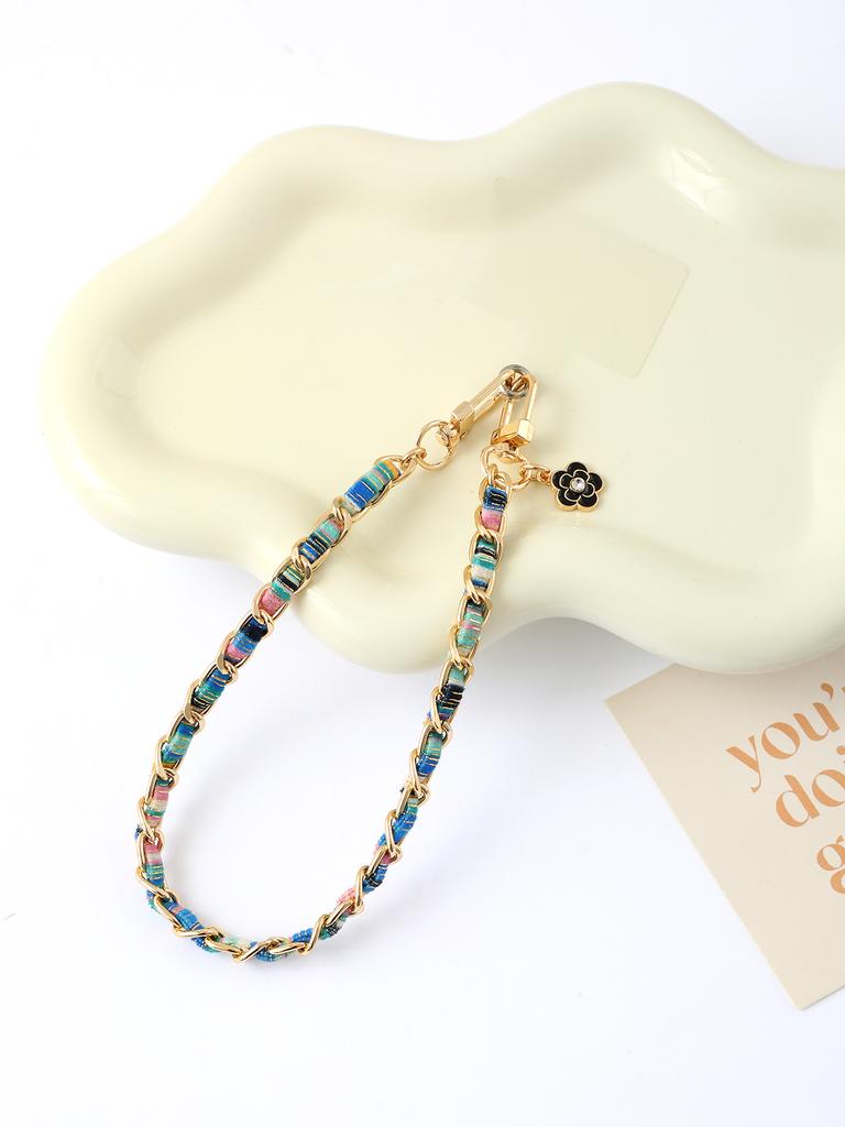 Multi Colored Small Fragrant Style Hand Woven Painted Cloth Strip Versatile Mobile Phone Chain Pendant With Transparent Card
