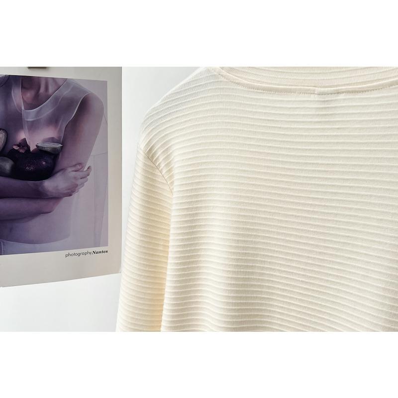 Plus Size Women Striped Jacquard Long Sleeve Casual Base Inner Top
