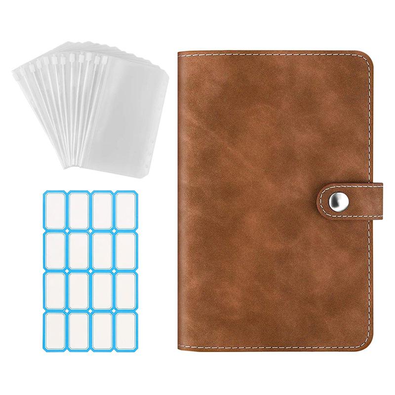 A6 Soft Leather Loose-leaf Binder with Zipper Pocket for Cash Budgeting