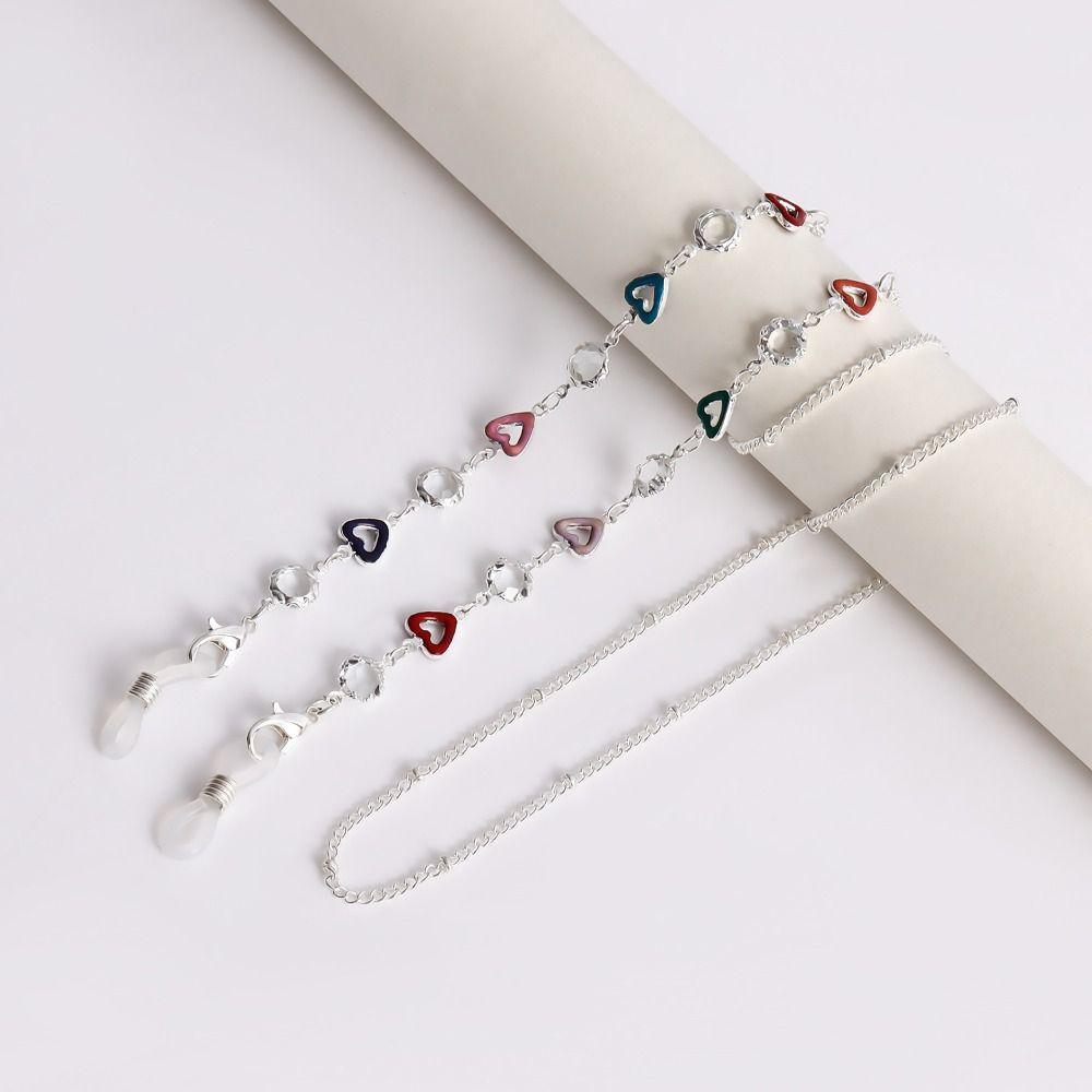 Colorful Metal Glasses Chain Rhinestone Beads Eyeglass Lanyard Sunglasses Chains Women Girls