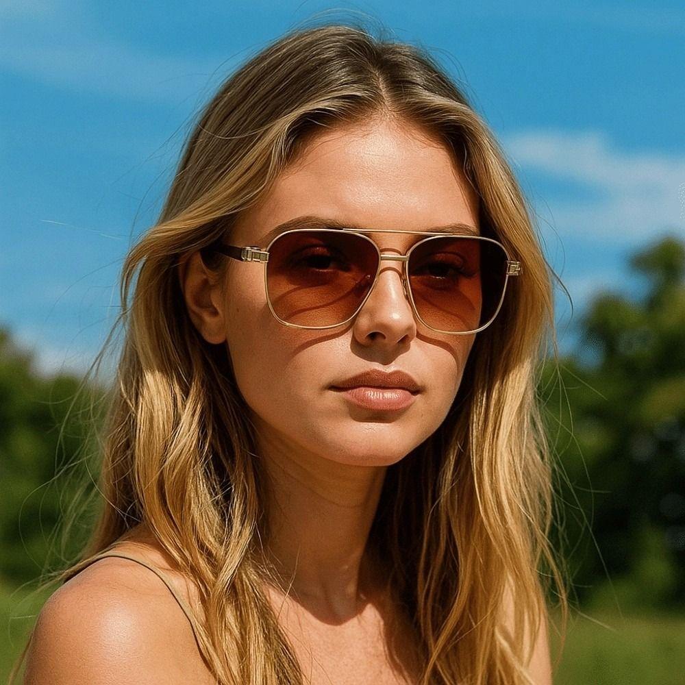 Retro Double Bar Sunnies Square Frame Anti-UV Glasses Unisex Polarizing Lens Sunglasses  Outdoor