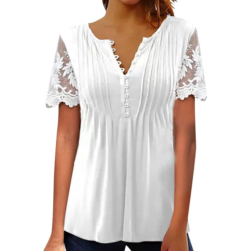 Women Summer Short Sleeve V Neck Printed T Shirt Top