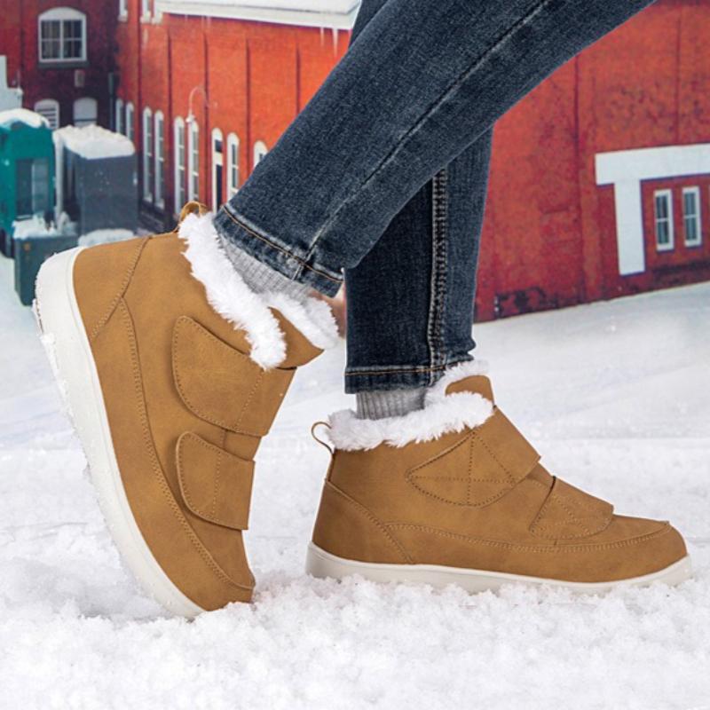 Women Snow Boots Hook‑and‑Loop Men Warm Short Booties Waterproof Non‑Slip Winter Cotton Shoes for Outdoor Walking Big Size 36-47