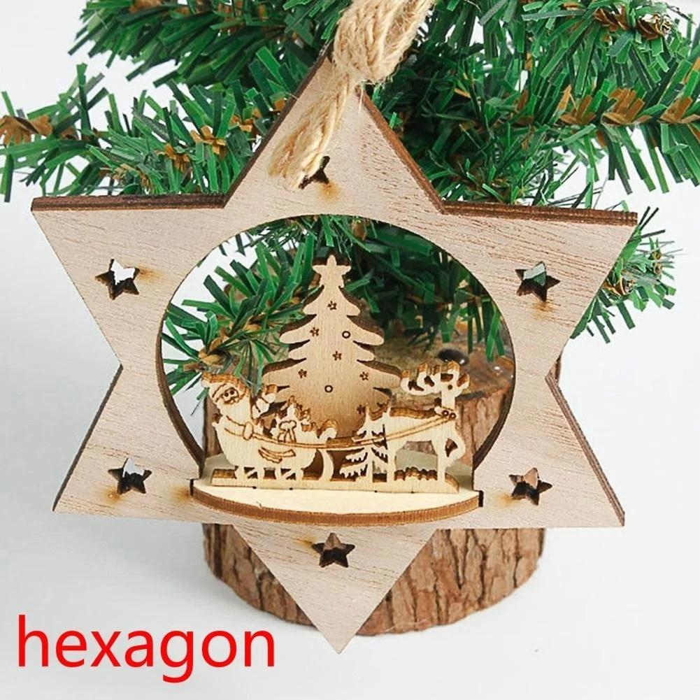

1шт деревянная стереоскопическая рождественская елка подвесная подвеска креативное праздничное украшение hexagon