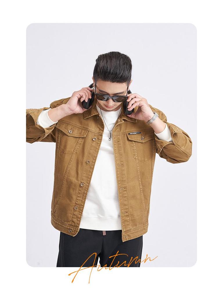 Z0602 Plus Size Men's Retro Washed Denim Workwear Jacket - Autumn Collection