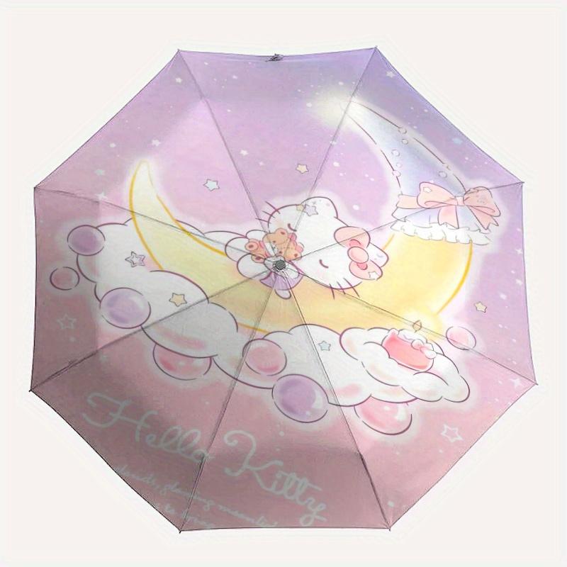 Moon Hello Kitty Automatic Opening and Closing Umbrella - Small Umbrella Suitable for Various Occasions, Portable 3-Fold Small Umbrella for Men and Wo