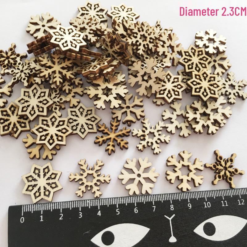 25mm Christmas Snowflake Wooden Buckle Chips DIY Craft Accessories, 50pcs/bag, In Natural Log Color