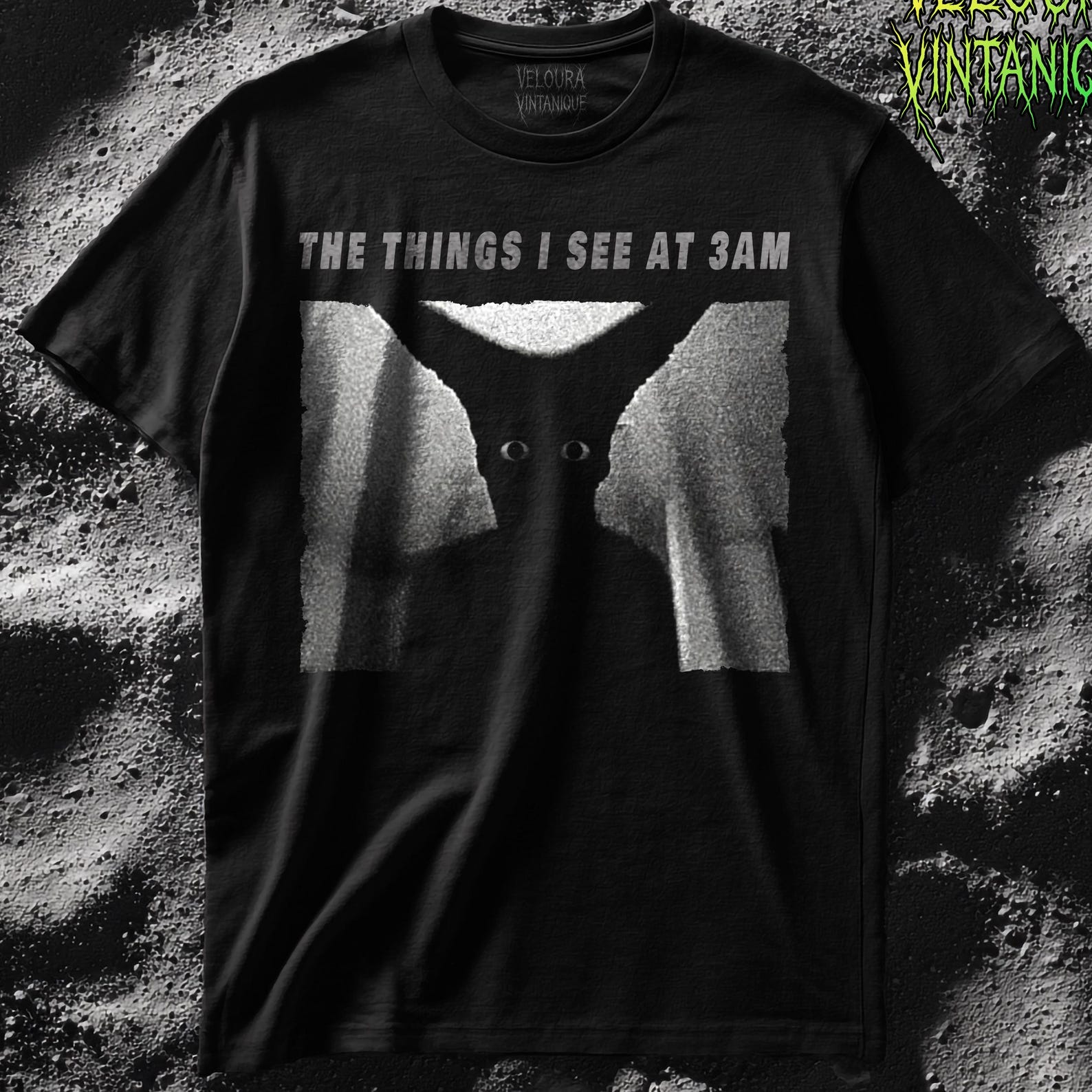 The Things I See at 3AM Horror T-Shirt Creepy Shadow Figure Graphic Tee Analog Horror L