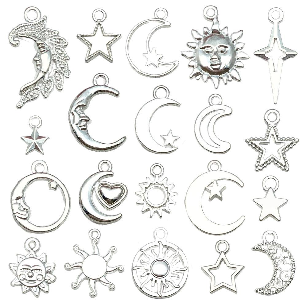 Handmade Antique Gold Sun, Moon & Star Charms for DIY Jewelry – Bracelets, Necklaces, Earrings (Set of 5 Colors)