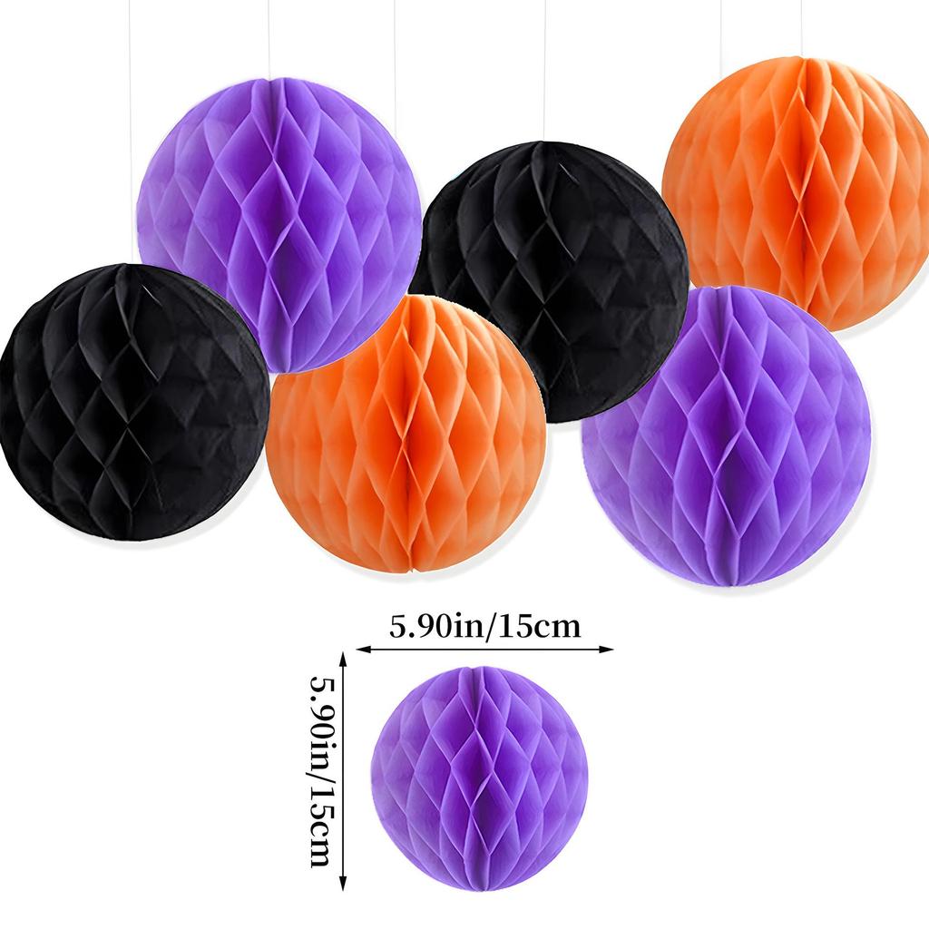 Halloween Party Decoration Set with Pumpkin and Ghost Balloons, Banners, Honeycomb Balls, and Tablecloth