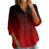 Women's Gradient Print Button Down Blouse - Three Quarter Sleeve, Notched Lapel, Loose Fit Casual Shirt Top