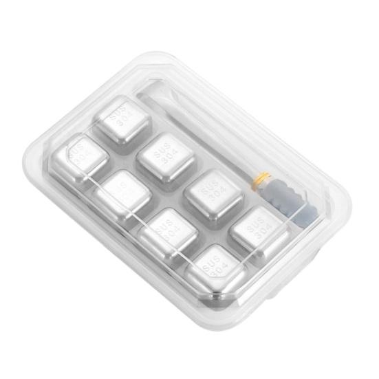 Stainless Steel Ice Cubes Set with Clips Reusable Drink Chillers Quick Freezing Metal Whiskey Chilling Stones for Beer Cocktails