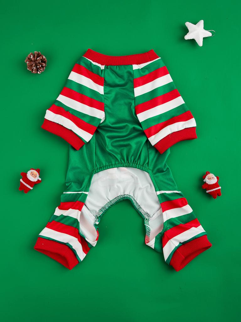 Dog COS Jumpsuit  Santa Claus Printed Soft Striped Dog Clothes  Dog Pajamas Costumes for Small Medium Puppy Dog Cat Warm Apparel