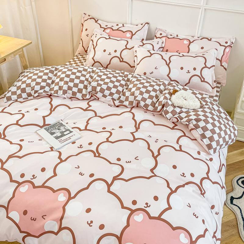 Cute Bear Duvet Cover Set Cozy Cartoon Bedding Set With Zipper Comfortable Breathable Reversible Comforter Cover For Girls Teens