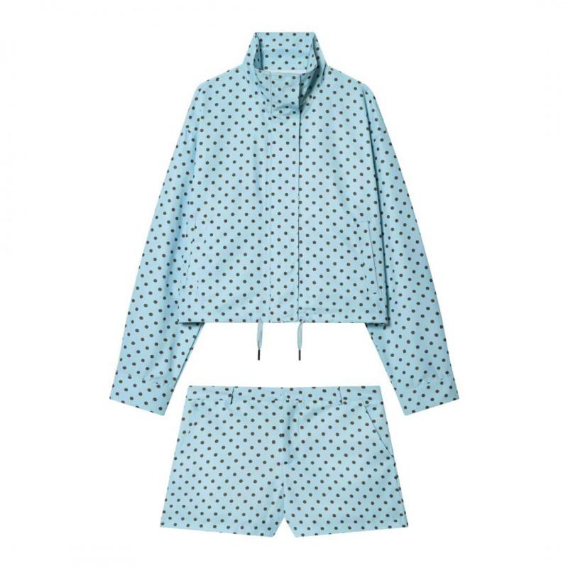 Womens Stand Collar Long Sleeve Colorblock Polka Dot Drawstring Jacket Short Outerwear