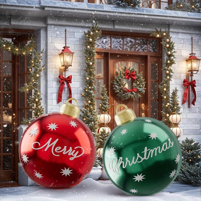 2pcs 60cm Inflatable Christmas Balls Outdoor Yard Large PVC Inflatable Balls Set XMAS Ornaments Christmas Party Decorations 2025