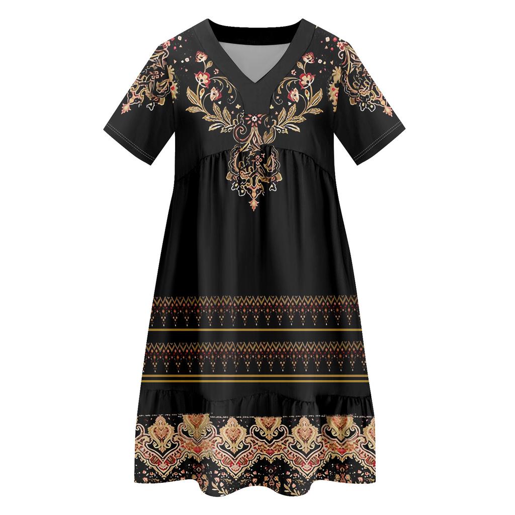 Womens Summer Dress Short Sleeve V Neck Short Dresses Fashion Casual Flowy Boho Ruffle A Line Swing Sundress