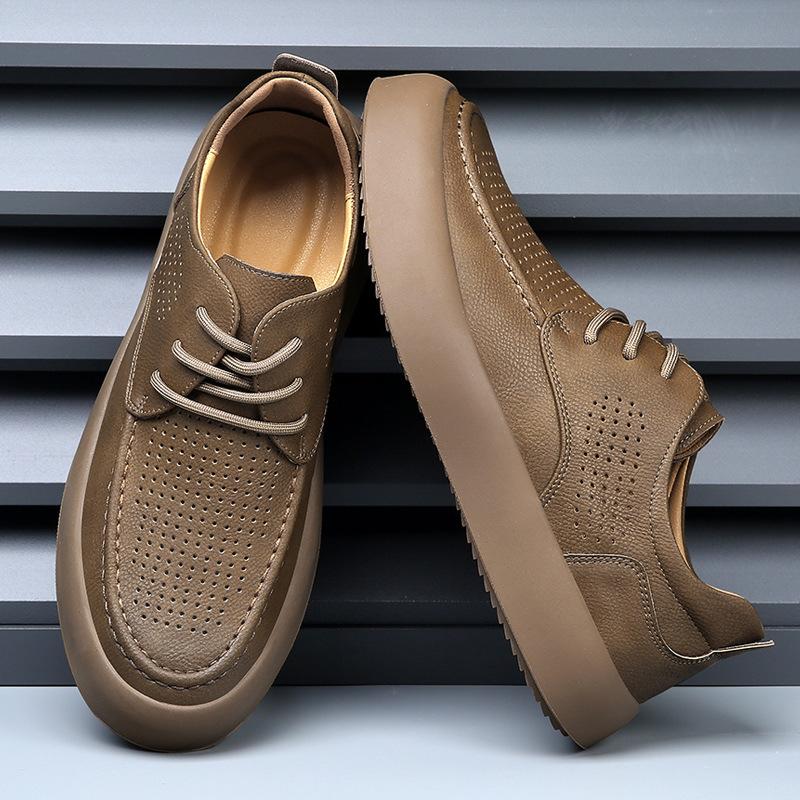 Men's hole shoes new summer trendy brand versatile leather thick baseplate shoes men's hollow casual sports trendy shoes