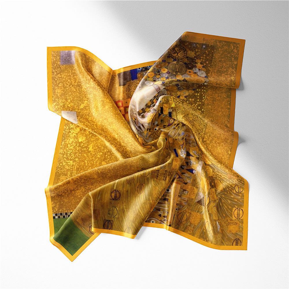 53cm Klimt Oil Painting Madame Adele Silk Scarf Women Square Scarves Shawls Foulard Bandana Hair Scarf