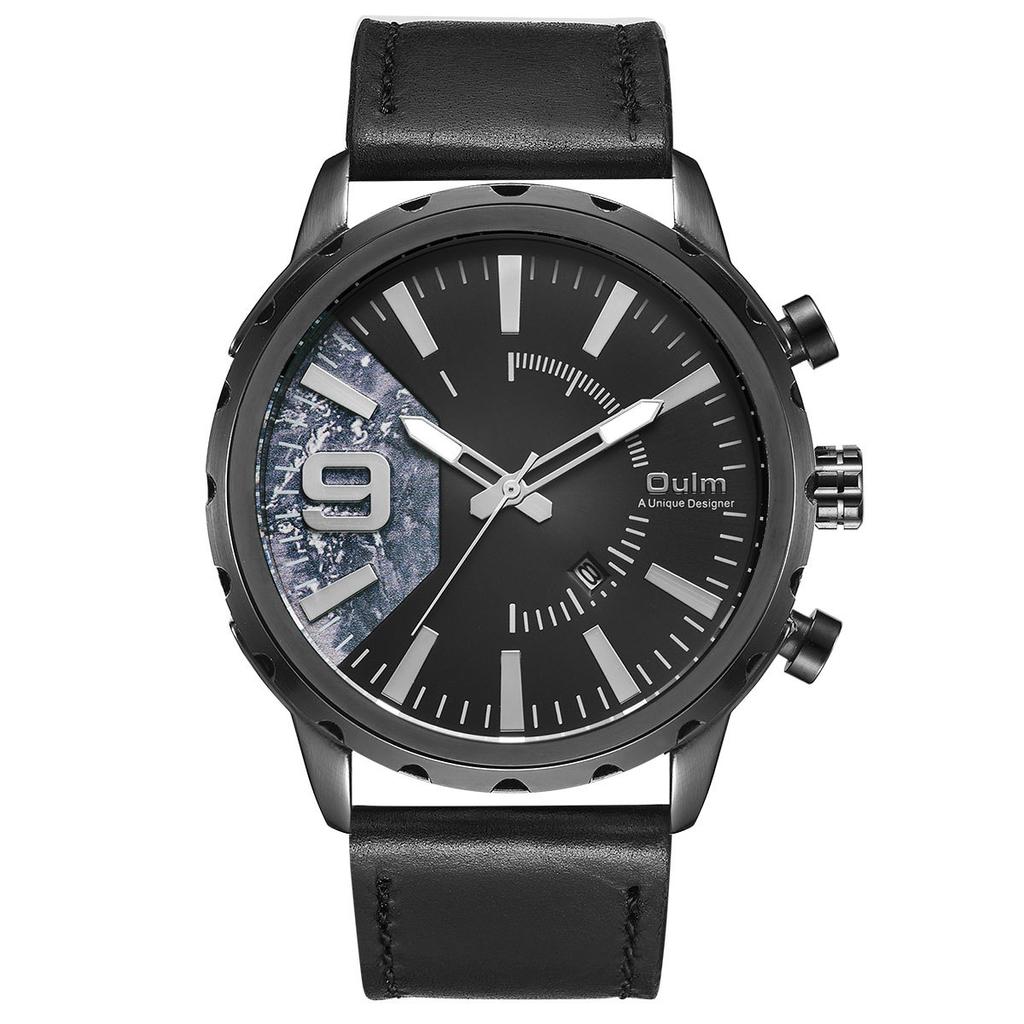 Oulm Men's Watch Quartz Watch Genuine Leather Watch Personalized Calendar Men's Watch