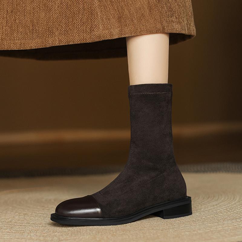 Krazing Po Microfiber Flock Winter Round Toe Size 33 Chelsea Boots Size 43 Zipper High Quality Low Heels Ankle Boots