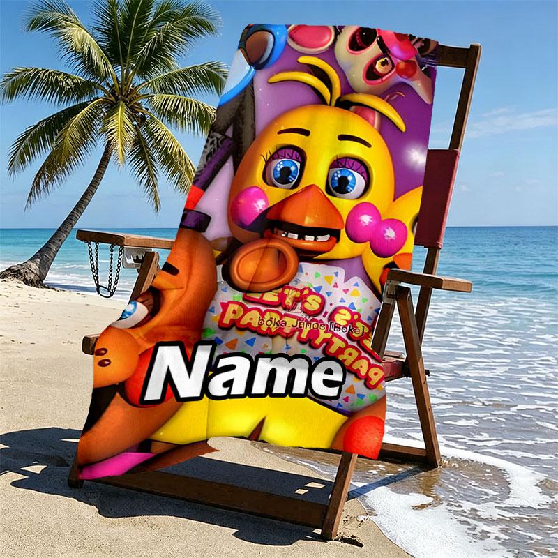 Personalisierter Strandtuch mit individuellem Namen für Five Nights at Freddy's, für Reise Camping Strandparty Heimdekoration, Geburtstagsgeschenk für Familie & Freunde