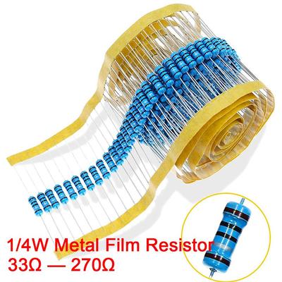 200 ADET 1/4W Metal Film Direnç 33R ohm 36 39 43 47 51 56 62 68 75 82 91 100 120 150 180 200 220 240 270R ohm Ohm %1 Perintang Toleransı WATT