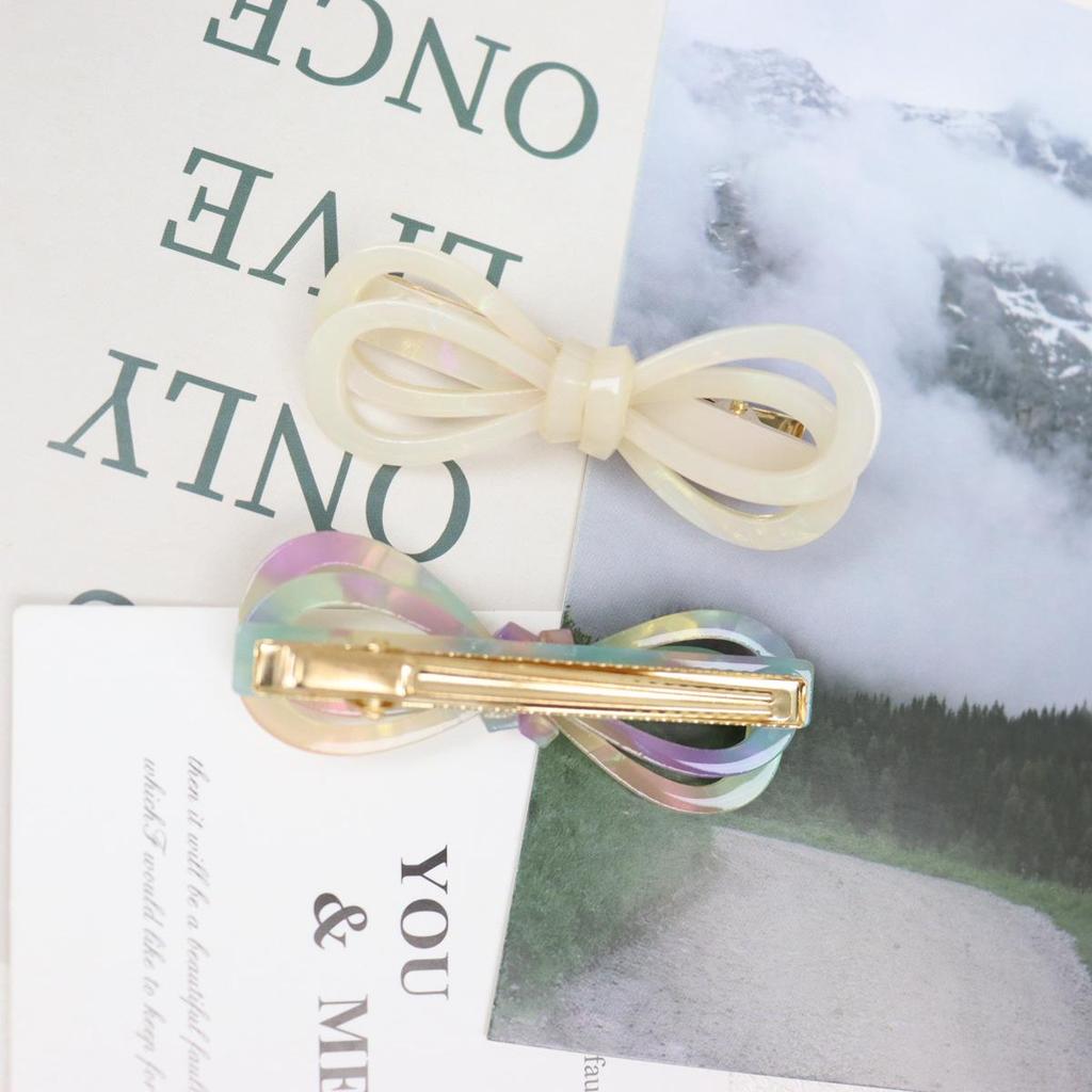 Korean Acetate Duckbill Bow Hair Clip - Sweet Hollow Out Style for Women's Bangs